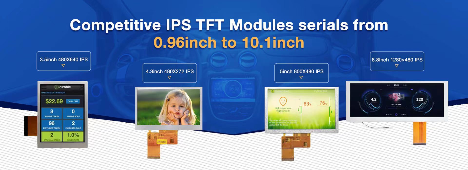 Competitive IPS TFT module series from 0.96 inch to 10.1 inch